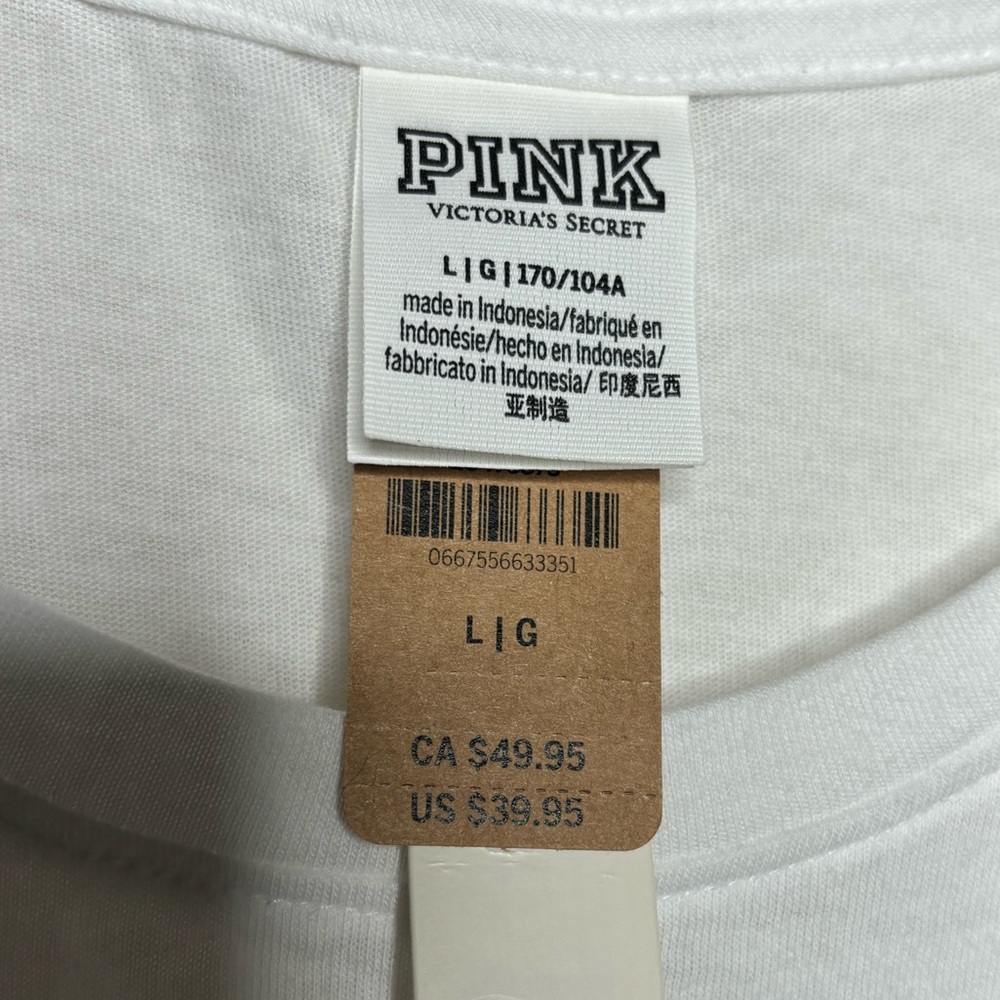 🇺🇸 Victoria Secret Pink White Top With Multicolored Rhinestone Lettering - Picture 4 of 4